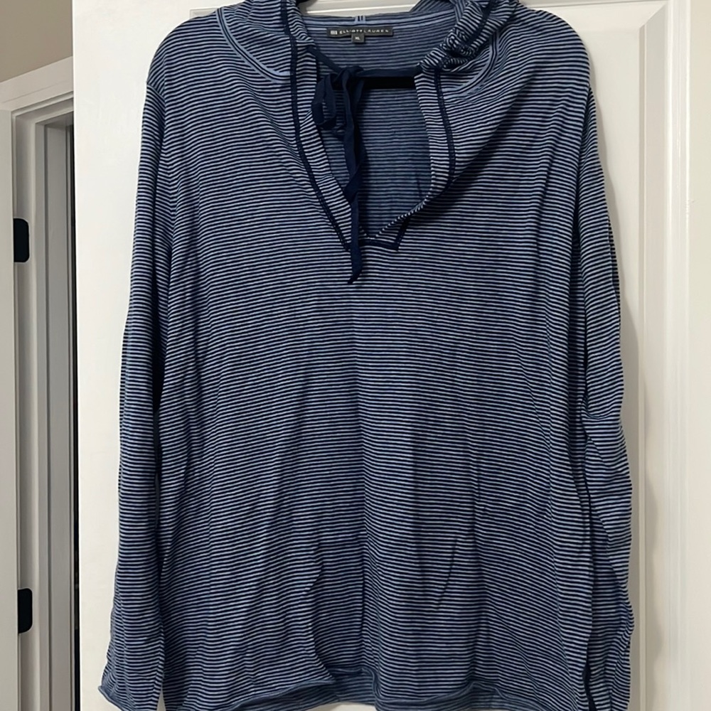 Elliott Lauren Womens Blue Stripe Hoodie Top XL
